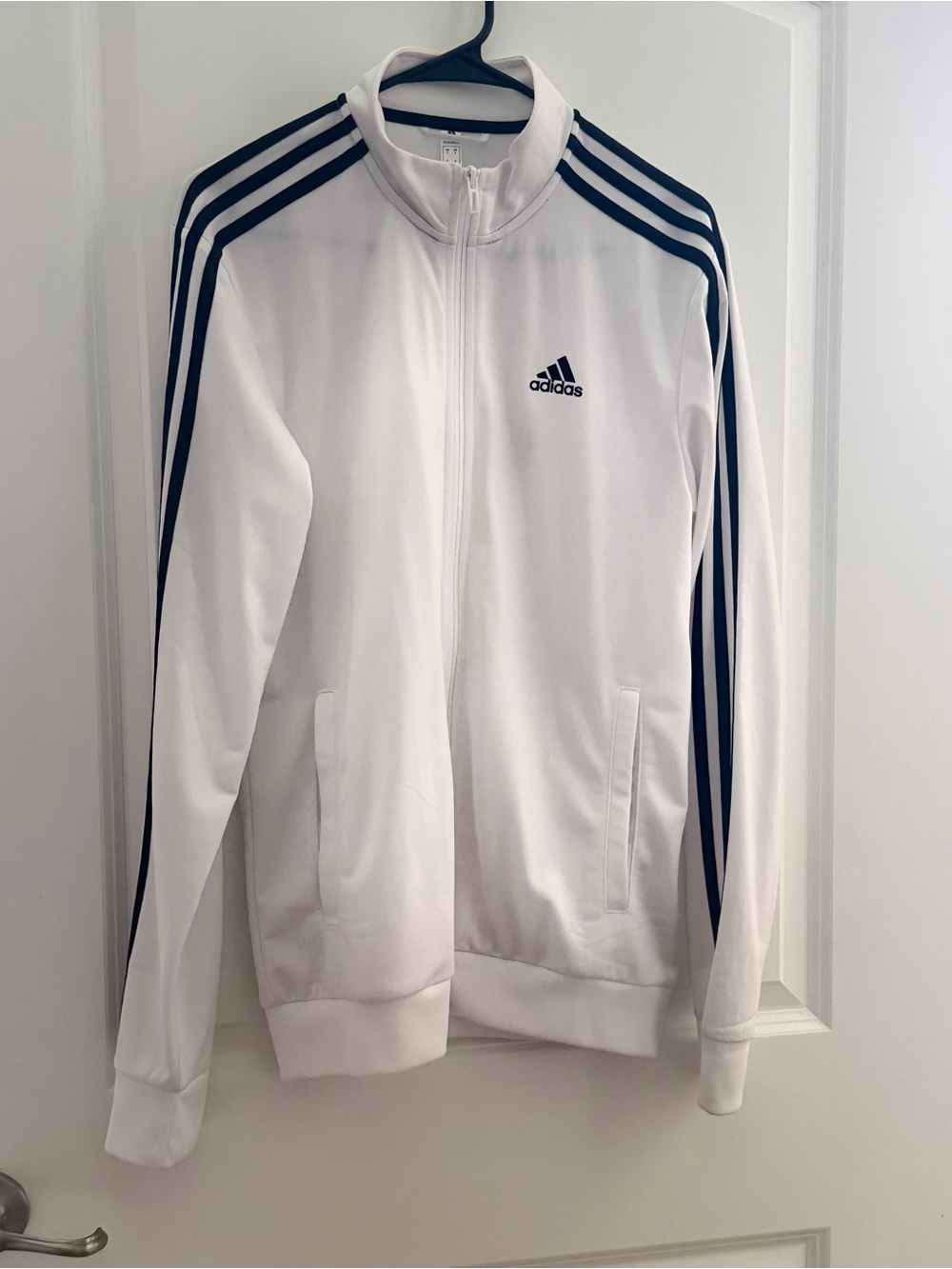 Adidas Men's White Track Jacket with Black Stripes Pant Set